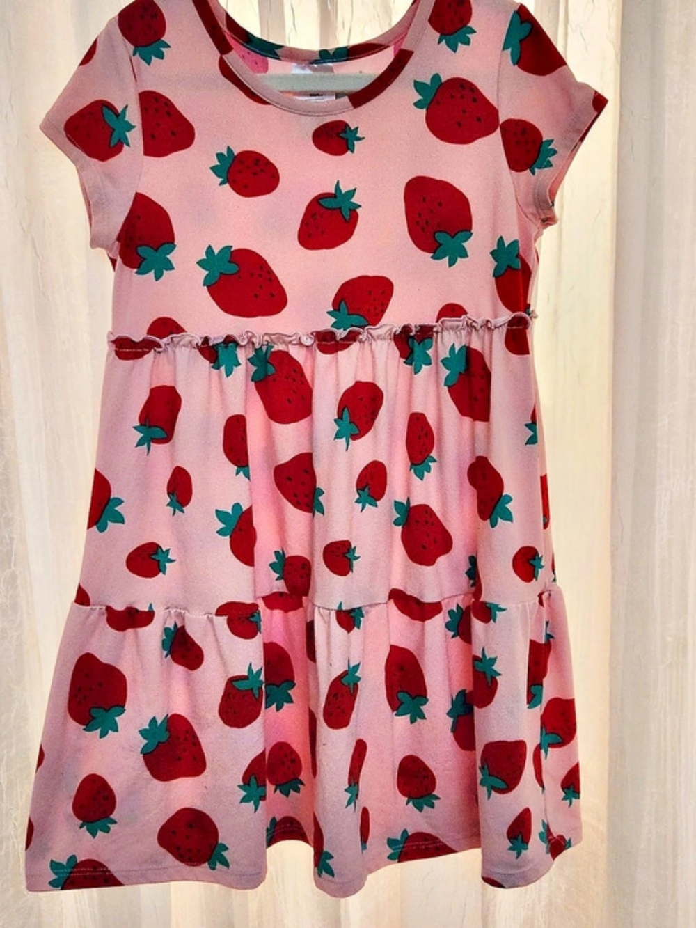 Members Mark Girls Strawberry Print Tiered Dress, Size 6/6X, EPRELC